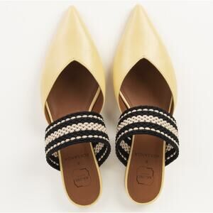 MALONE SOULIERS x ROKSANDA Hannah Leather Flats Woven Strap Vanilla Yellow